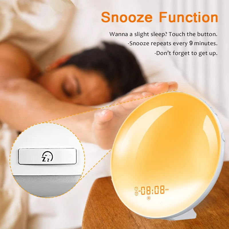 Wake Up Light Alarm Clock with Sunrise/Sunset Simulation Dual Alarms FM Radio Nightlight 7 Colors Natural Sounds Snooze