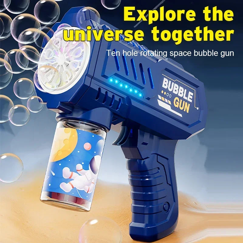 Fully Automatic Bubble Gun Rocket Bubbles Machine Automatic Blower with Bubble Liquid Toys for Kids Beach Outdoor Bubble Gifts